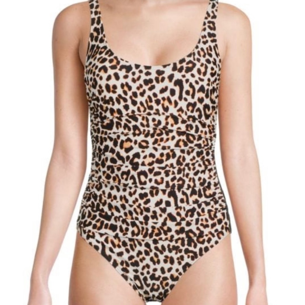 DKNY Women's Leopard One Piece Scoop Neck Bathing Suit Size 10